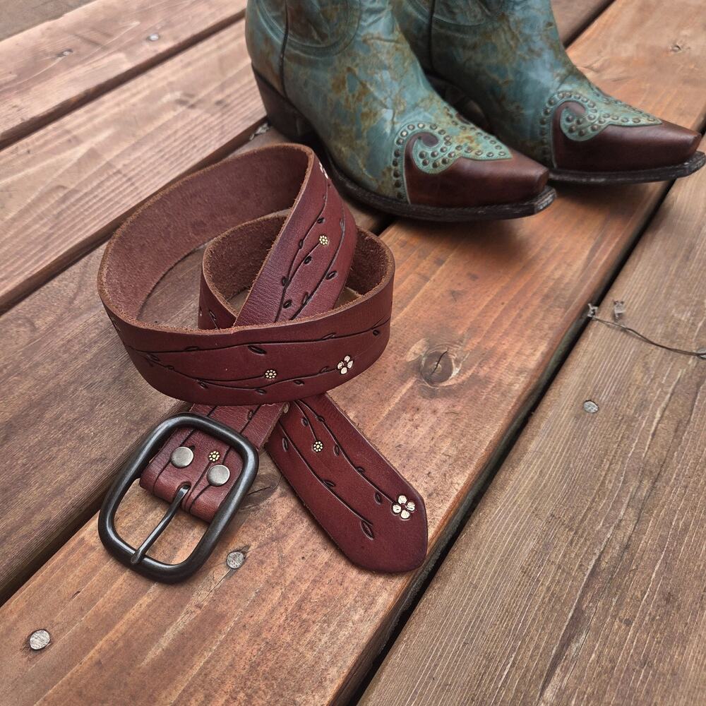 Gap Genuine Leather Belt Women S Brown Floral Vine Boho Western